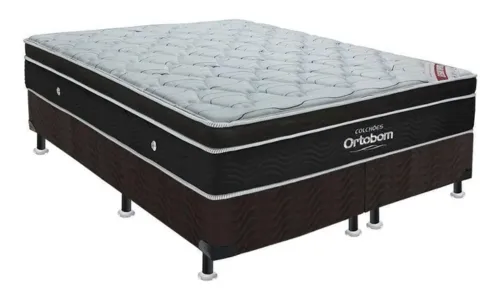 Conjunto Box King Colchão Molas Ortobom Ensacadas Elegant + Base CRC Suede Black (193x203)